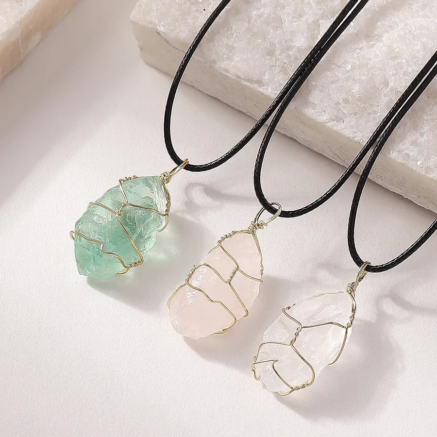 Elegant Lady Simple Style Geometric natural stone Cord String Pendant Necklace In Bulk