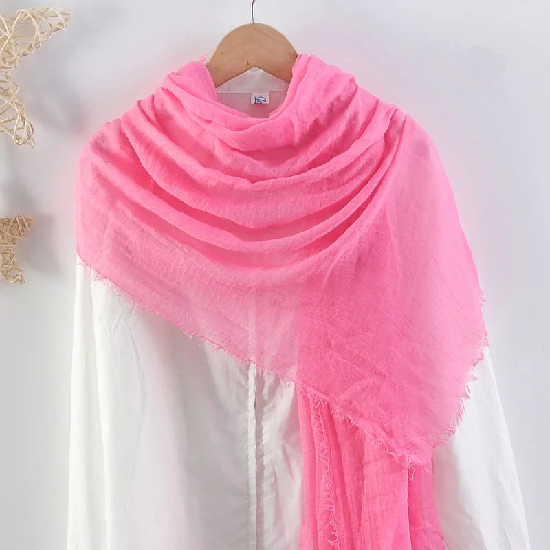 Hot selling solid color pleated cotton and linen scarf  women's bag headscarf crumpled hair fringe bubble scarf women's scarf cover head