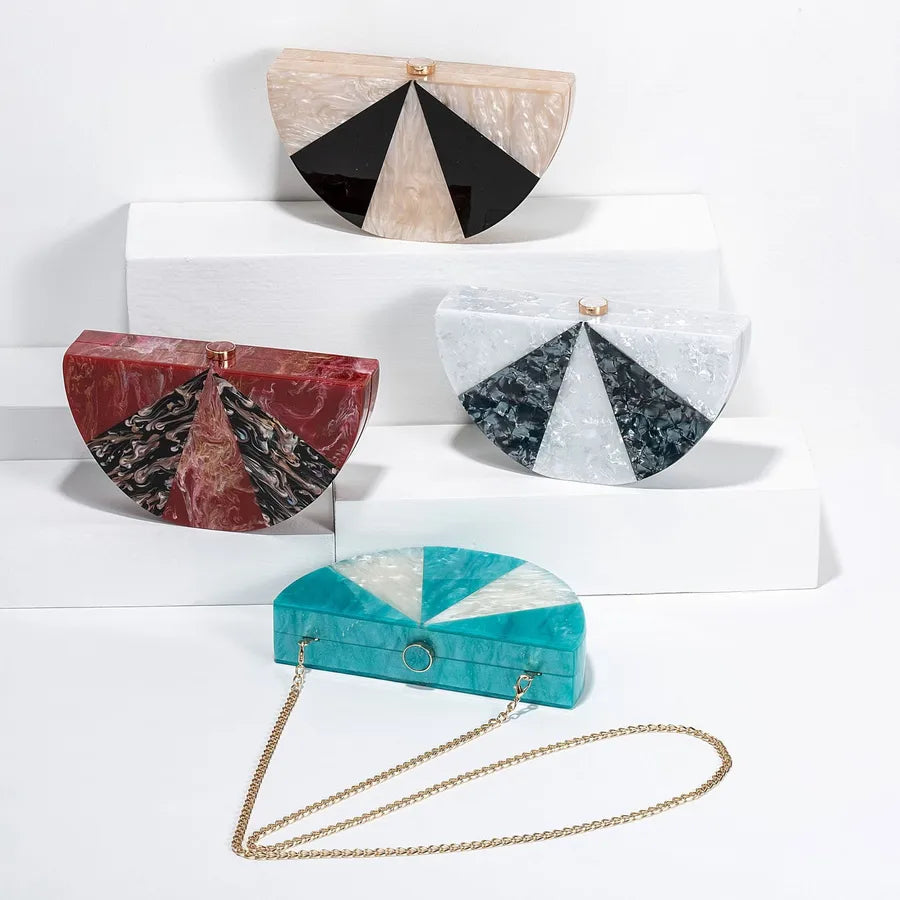Champagne Sky Blue White Arylic Color Block Semicircle Evening Bags