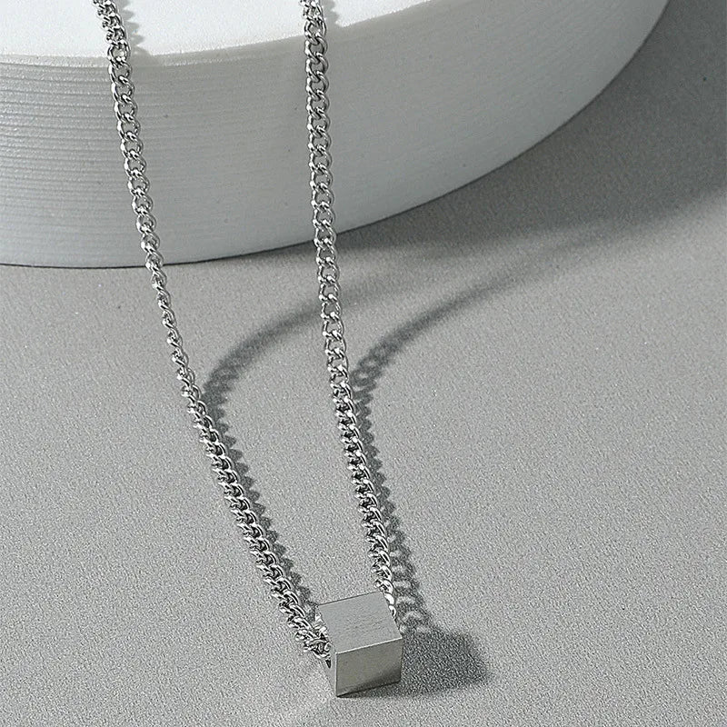 nihaodropshipping simple style cube pendant titanium steel necklace wholesale jewelry