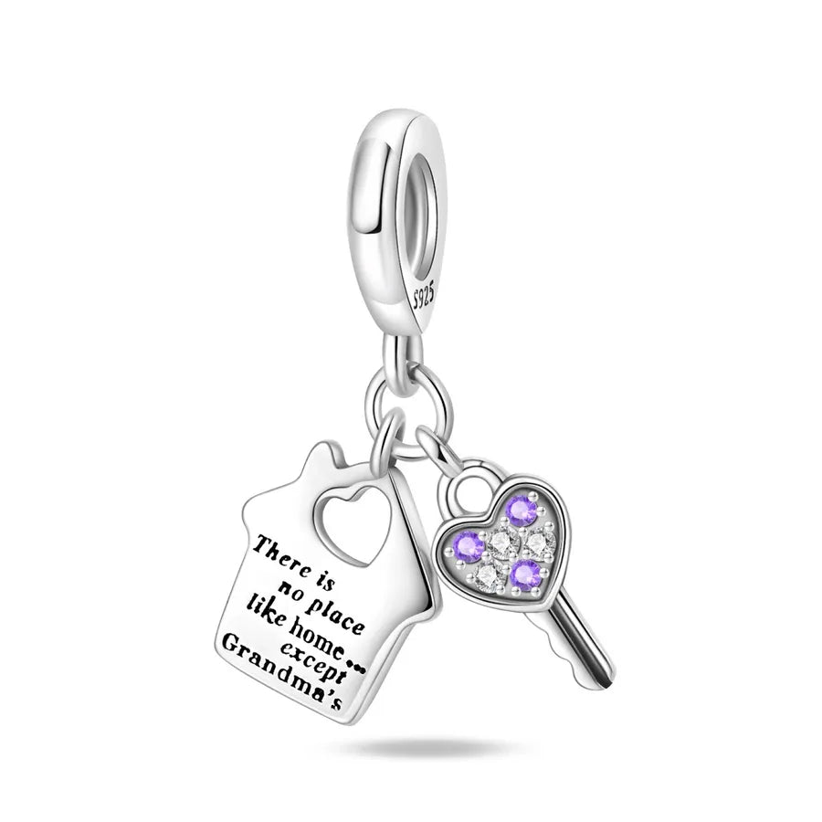1 Piece 9.4*26.7mm Hole 4~4.9mm Sterling Silver Zircon Heart Shape Key Lock Pendant Jewelry Accessories