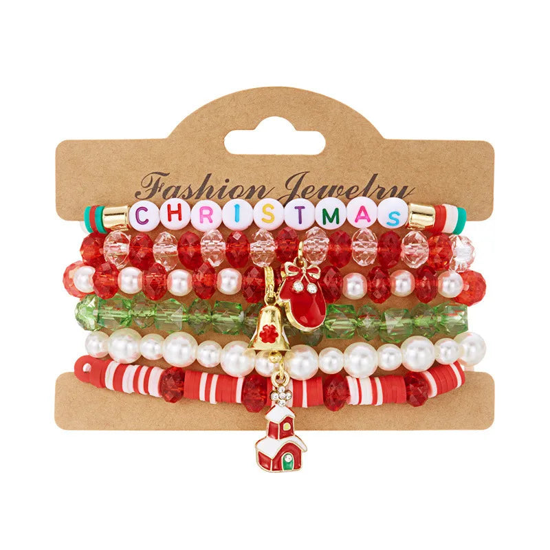 Fashionable Versatile Christmas Themed Soft Clay Bracelet With Glass Deer Snowflake Pearl Design Suitable For Men And Women