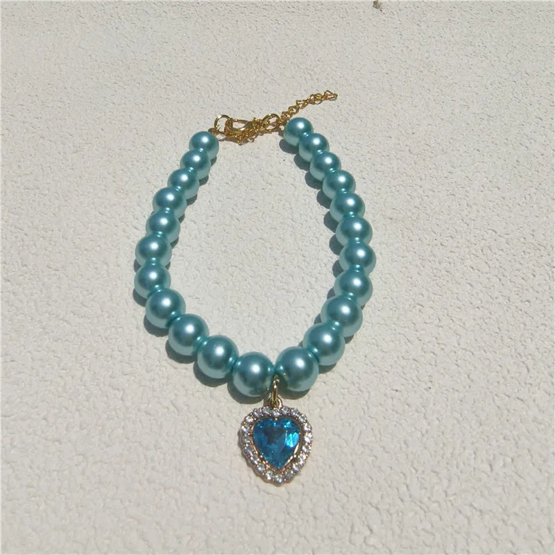 Europe and the United States  fashion foreign trade cat and dog jewelry imitation pearl love gem pendant pet necklace multi-color optional