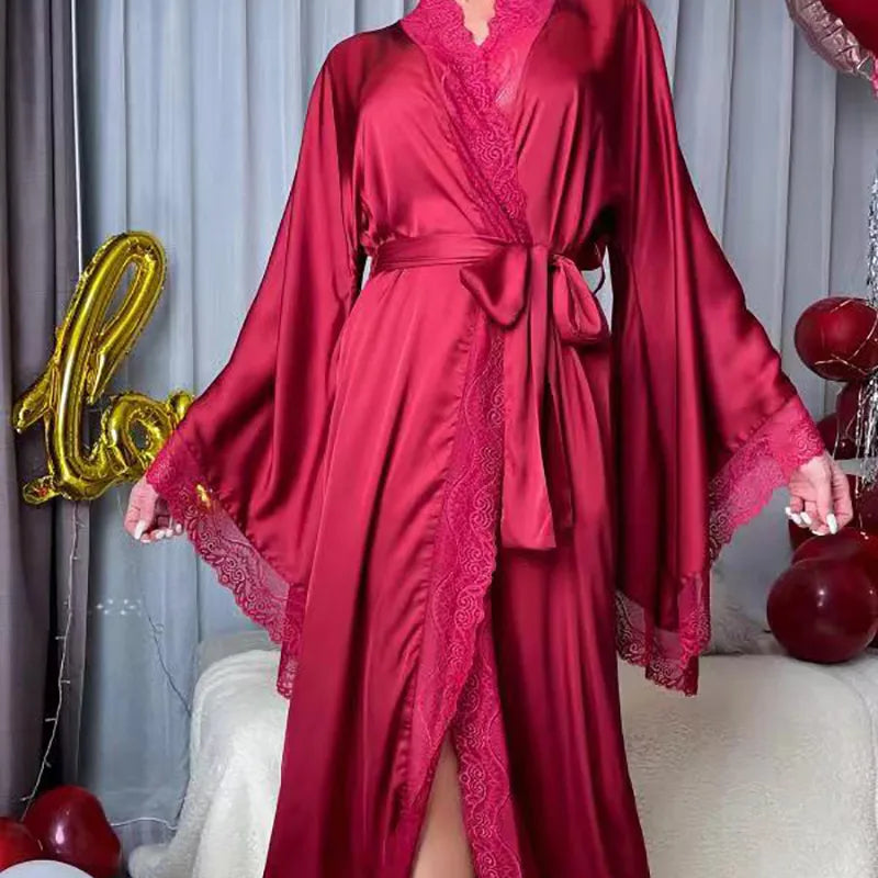 Indoor Home Daily Women's Luxurious Solid Color Ice silk Polyester Pajama Sets