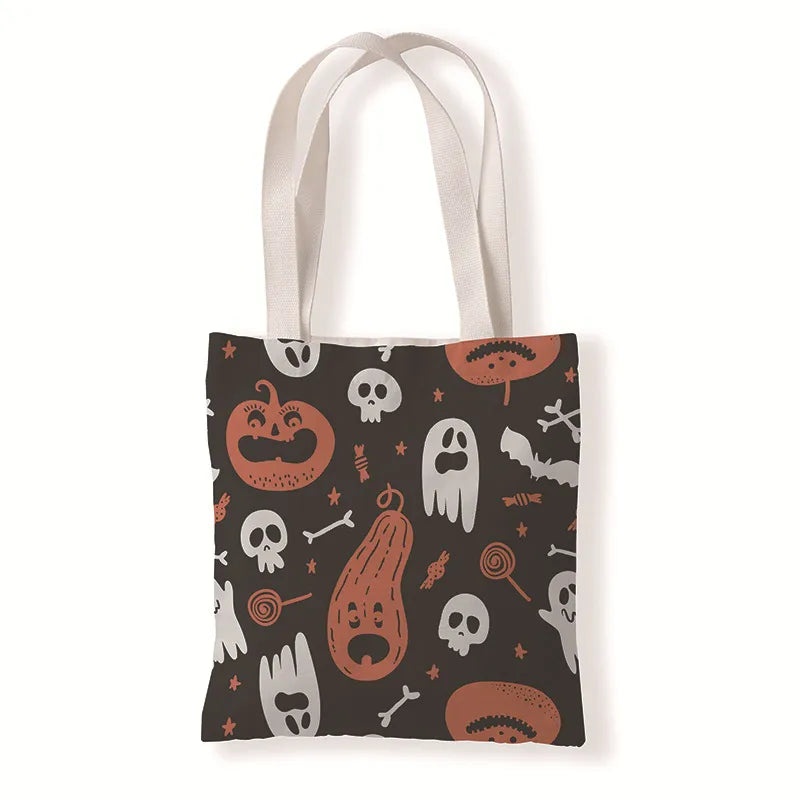 Halloween Unisex Medium Canvas Pumpkin Letter Elegant Streetwear Square Open Canvas Bag