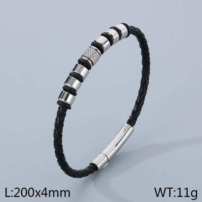 Casual Business Simple Style Geometric 304 Stainless Steel Microfiber Leather 18K Gold Plated Men's Bangle