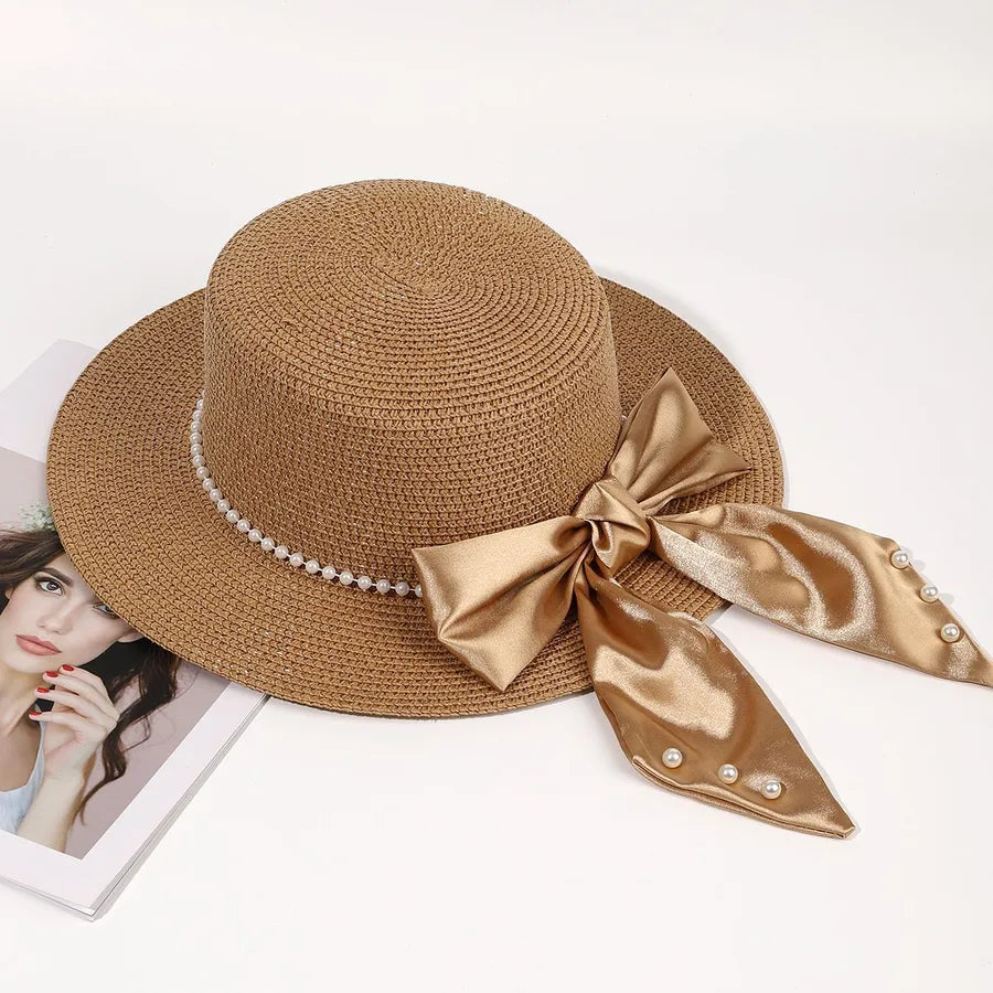Women's Pastoral Bow Knot Flat Eaves Sun Hat