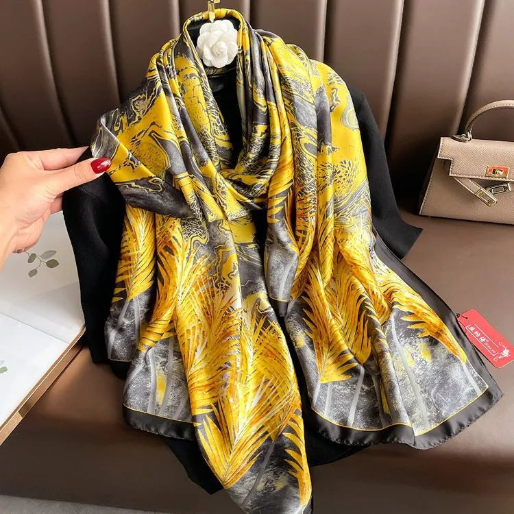 women's fashion letter plaid satin printing silk scarves