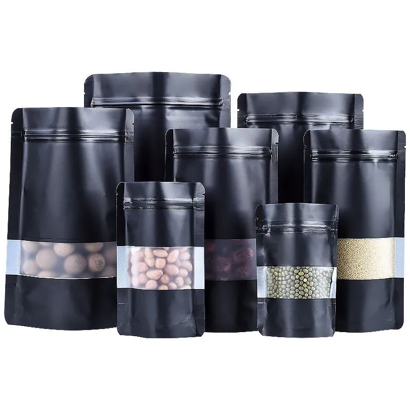 Black Aluminum Foil Bag Stand Up Self Sealing Plastic Packaging For Fish Bait Powder Moisture Proof Light Shielding