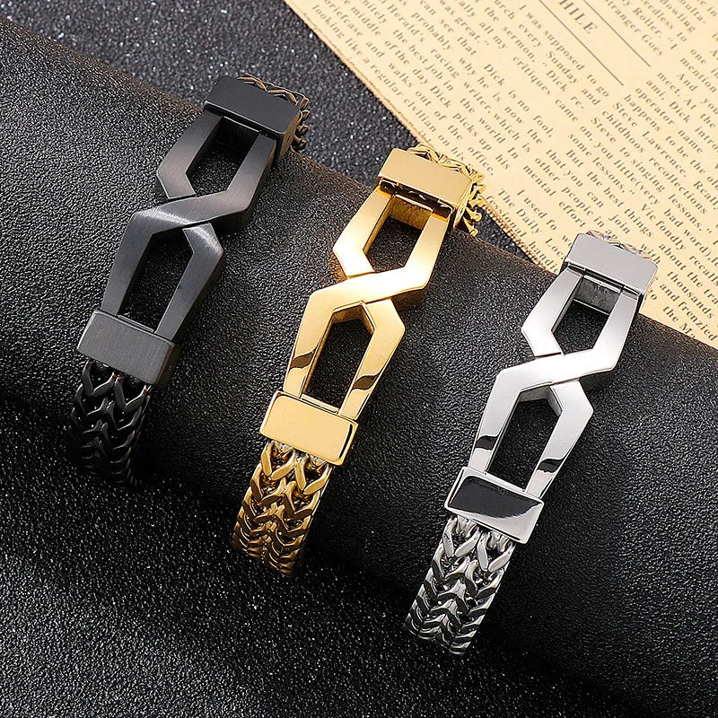 Hip-Hop Retro Solid Color Titanium Steel Plating 18K Gold Plated Men's Bracelets