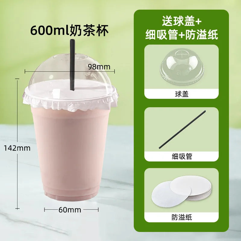 in stock wholesale disposable cup milk tea batch with lid thickened transparent plastic cup stall store packing cup