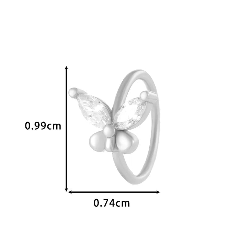 1 Piece Nose Rings & Studs Vacation Simple Style Cross Flower Butterfly Copper Cross Flowers Butterfly Zircon Nose Ring
