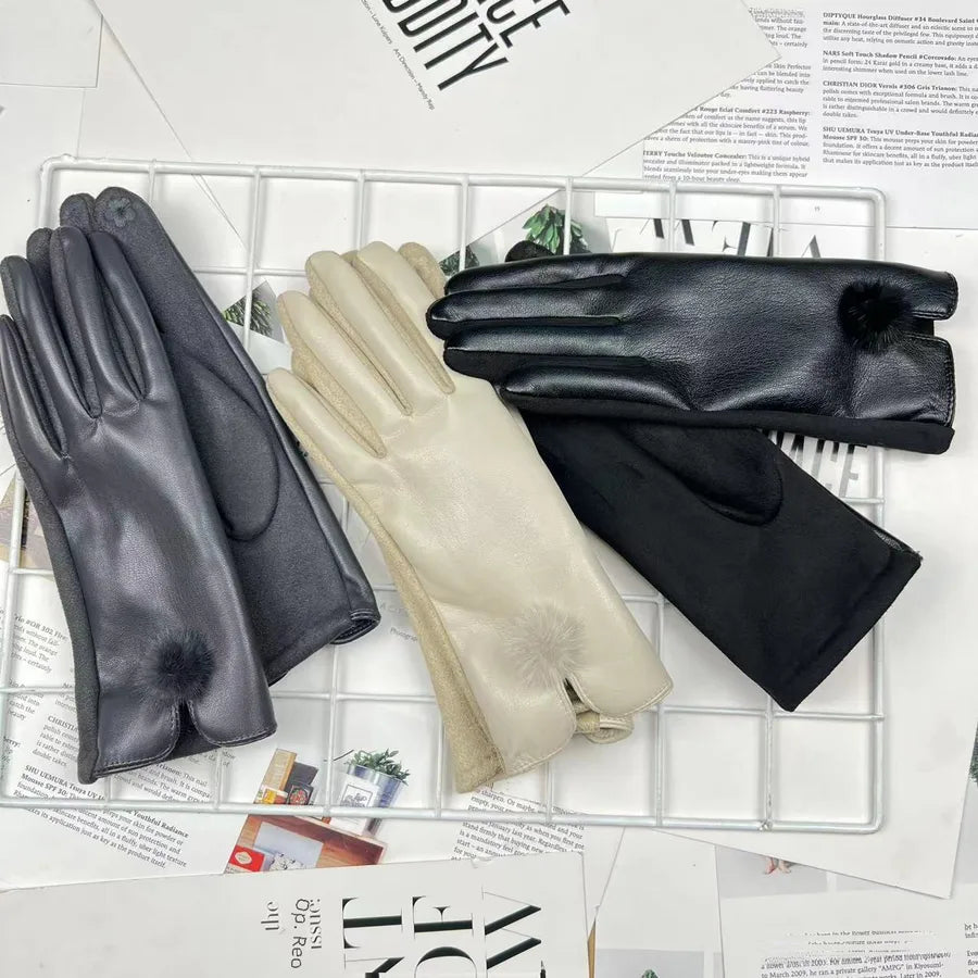 Fashionable PU Velvet Touchscreen Gloves For Women Elegant Business Style Autumn Winter Warm Driving Cycling Outdoor Gloves