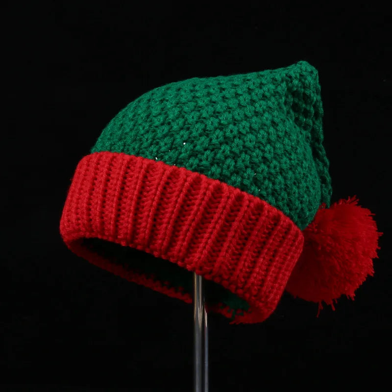 Red Christmas Festival Knitted Wool Hat Autumn and Winter Fur Ball Striped Parent-Child Warm Christmas Gift Knitted Hat