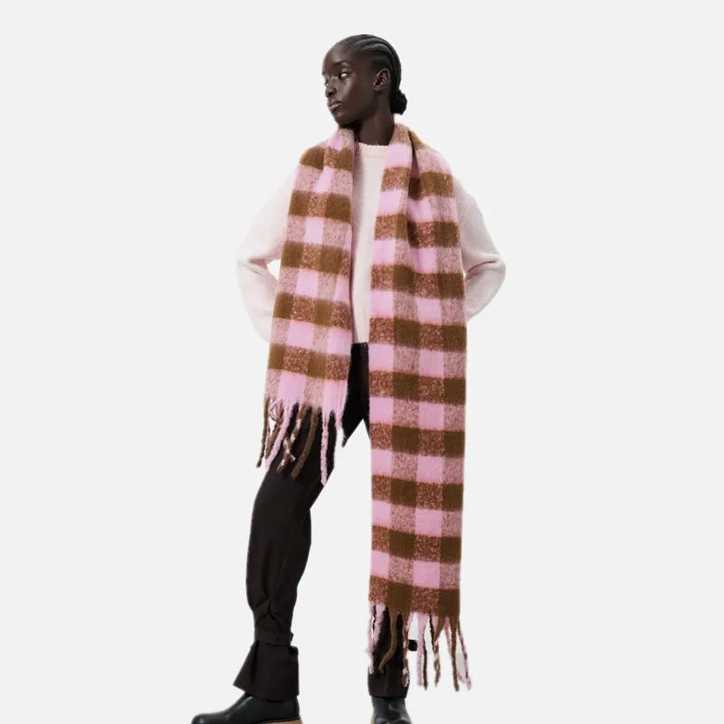 women's streetwear lattice imitation cashmere tassel winter scarves
