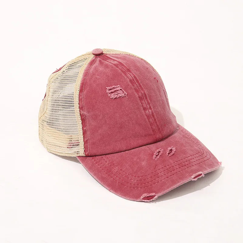 New Washed Retro Pure Color Mesh Hat Cross Design Sun Protection Baseball Cap Spring Autumn Season Unisex Hat