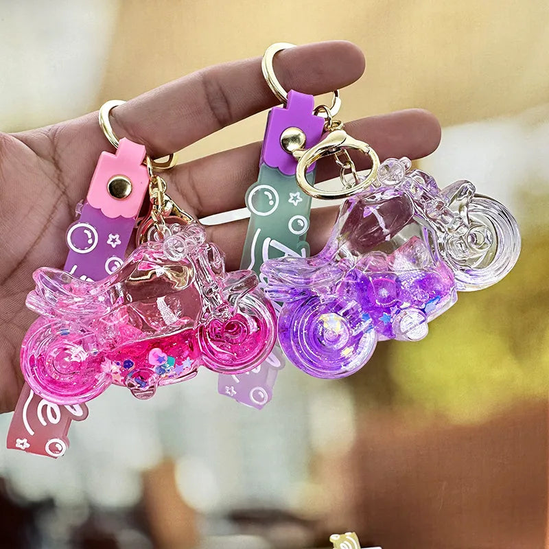 cartoon style motorcycle arylic women's bag pendant keychain