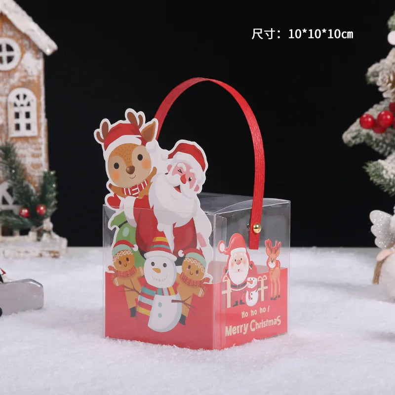 Transparent Square Christmas Baking Packaging Box Paper Cup Cake Box Cartoon Apple Box Children Gift Box Baking Supplies