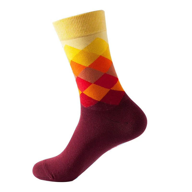 Men's Casual Color Block Lingge Cotton Jacquard Ankle Socks A Pair