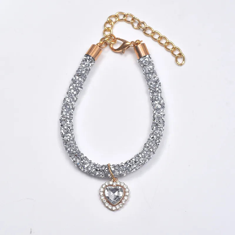 Factory direct diamond chain heart-shaped cat and dog necklace pet necklace cat and dog supplies rhinestone dog chain multicolor collar