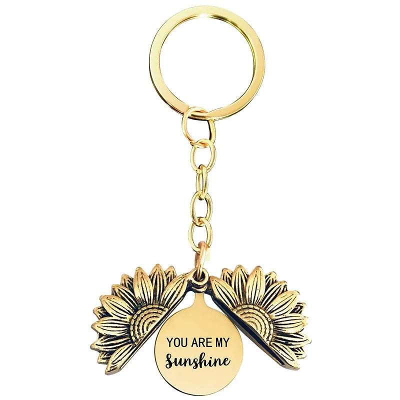 1 piece retro letter plant flowers metal plating keychain