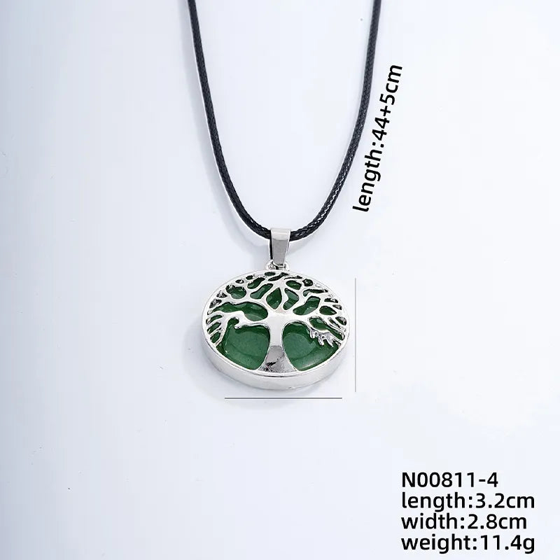 ig style simple style round tree stainless steel natural stone leather rope inlay natural stone pendant necklace