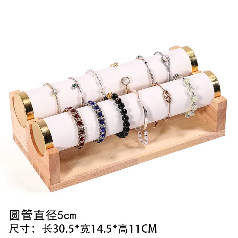 Gold Edged Solid Wood Three Tier Bracelet Stand Chain Display Stand Jewelry Stand Staircase Design High End Feeling Craftsmanship