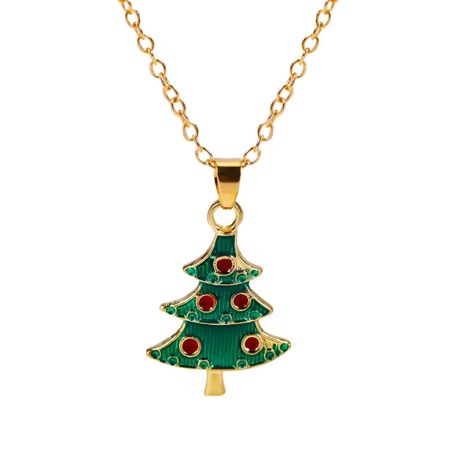 Christmas Themed Alloy Pendant Necklace With Bell Snowflake Design Geometric Pattern For Men And Women Christmas Tree Santa Claus Deer Stick