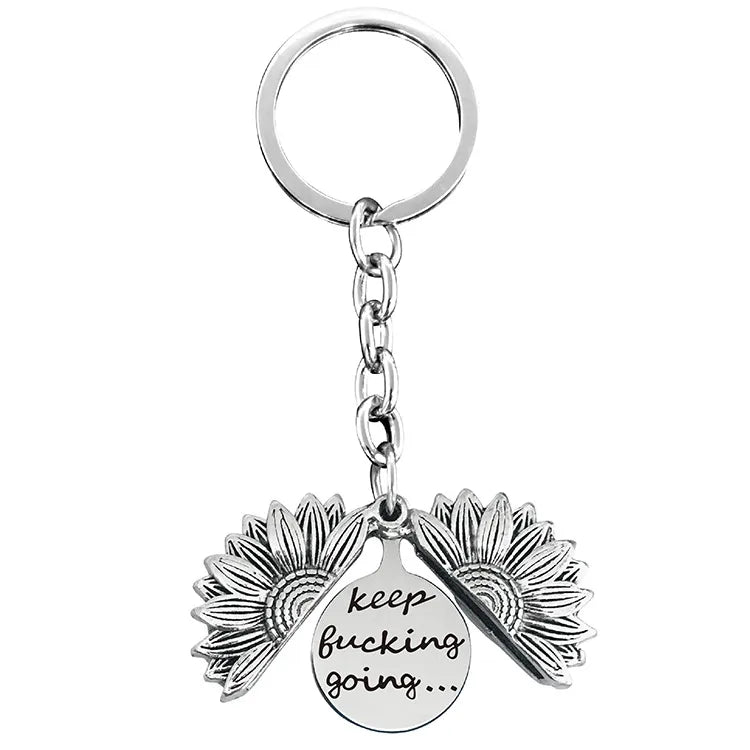 1 piece retro letter plant flowers metal plating keychain