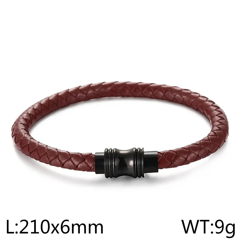Retro Solid Color Stainless Steel Pu Leather Plating Men's Bangle