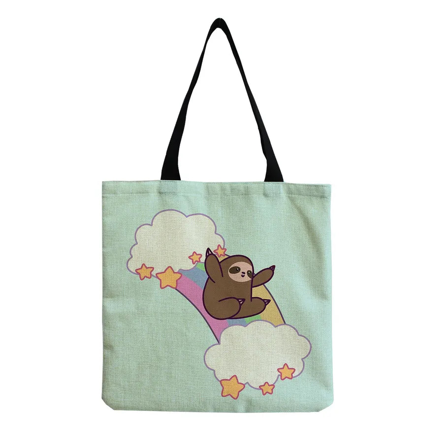 Women's Cute Cartoon Letter Linen Shopping bags
