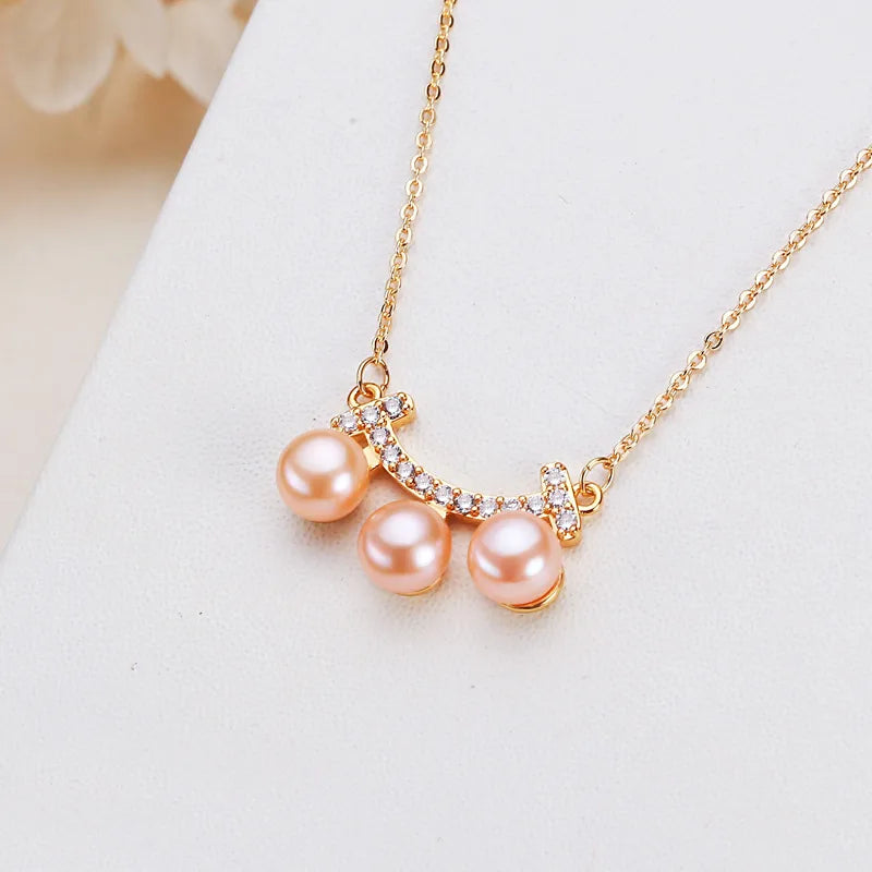 Freshwater Pearl Copper Alloy Zircon cable chain Plating Inlay Geometric Necklace