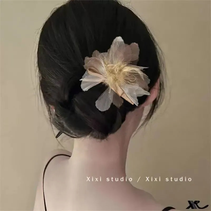 Super Fairy Artificial Flower Butterfly Flower Tassel Grip Female Sweet Style Unique and Exquisite Barrettes Ins All-Match Hair Accessories Fashion
