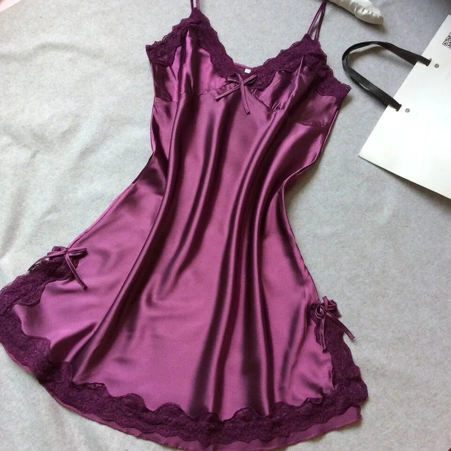 Summer silk-like Ladies sling nightgown sexy V-neck spinning satin pajamas home clothes wholesale agent