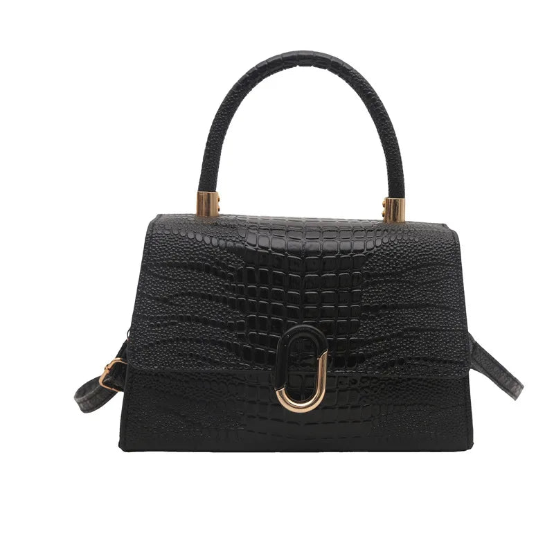Women's Small Pu Leather Crocodile Classic Style Square Magnetic Buckle Shoulder Bag Handbag