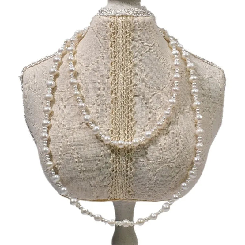 Retro Baroque Irregular Freshwater Pearl Long Necklace Women Fashion Multi-Layered Stacking Sweater Chain Jewelry Accessory
