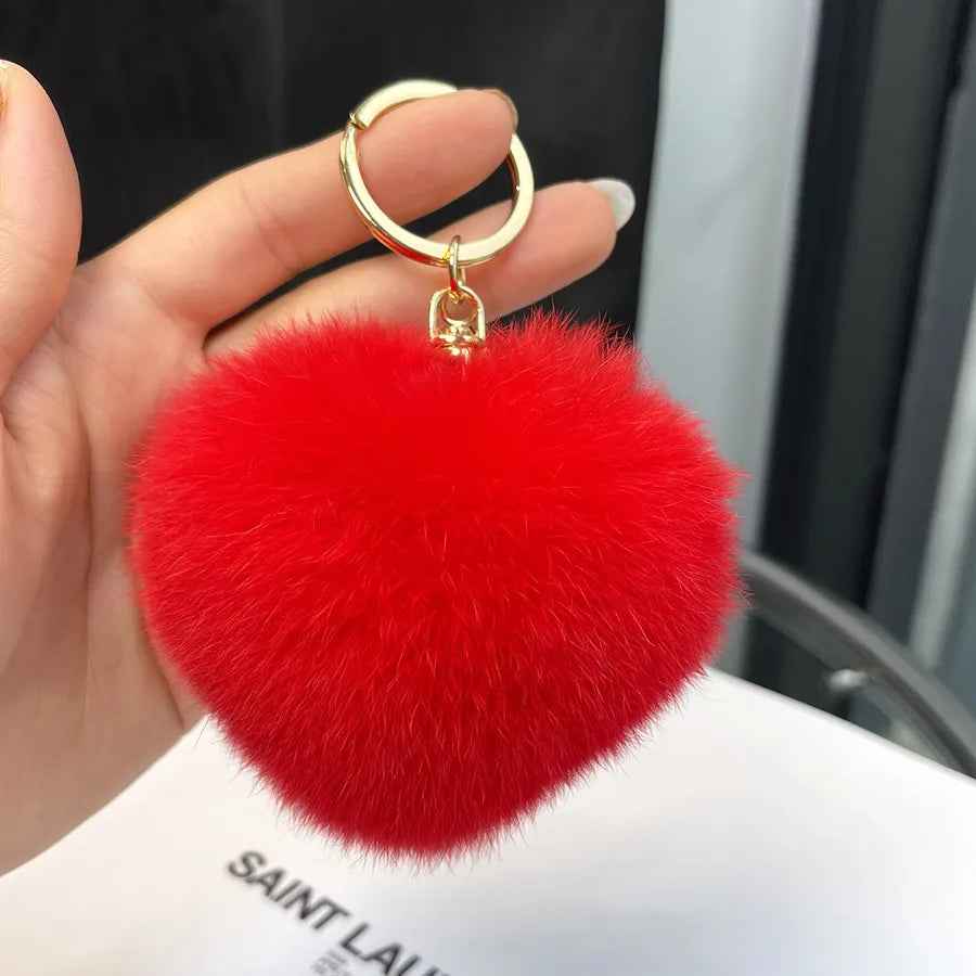 Classic Style Heart Shape Rex rabbit fur Bag Pendant Keychain
