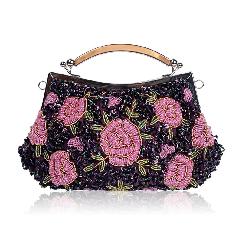 Polyester Flower Beading Pillow Shape Evening Bags