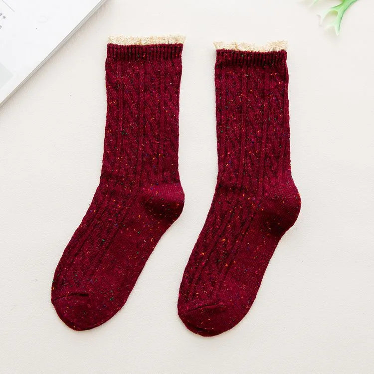 A Pair Japanese Style Women's Polka Dots Nylon Polyester Blending Crew Socks