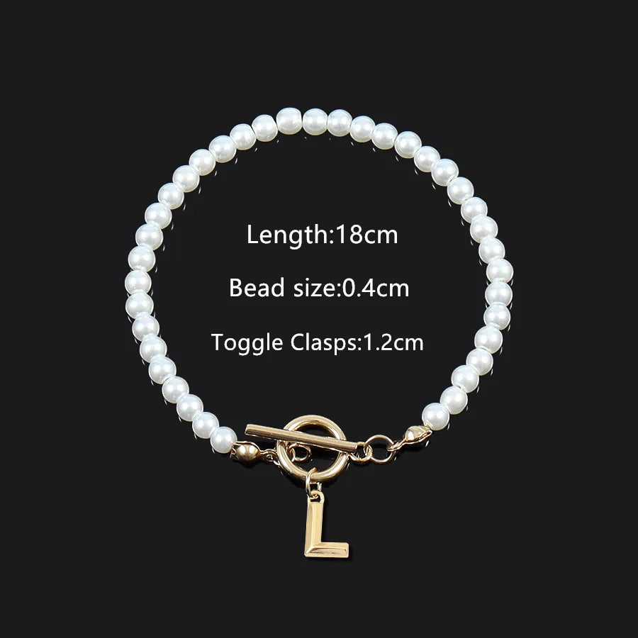 Elegant Vintage Style Classic Style Letter 304 Stainless Steel Artificial Pearl Beaded Chain Beaded Bracelets Wholesale