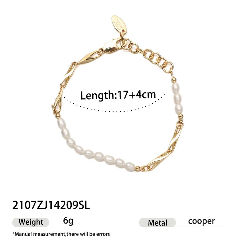 Wholesale Jewelry Vintage Style Classic Style Geometric Freshwater Pearl Copper Brass Plating Bracelets Beaded Chain