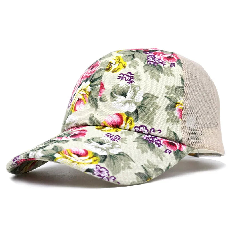 new ladies printed net cap summer fashion  breathable flower cap spot wholesale