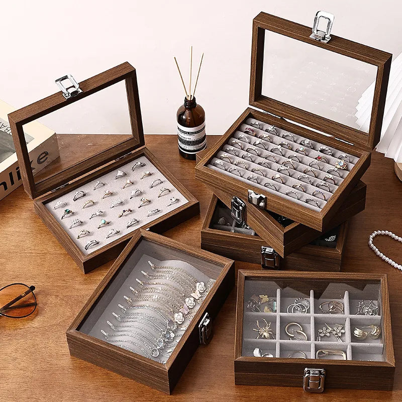 Luxury Small Walnut Wooden Jewelry Box With Lid Storage Organizer For Earrings Rings Necklaces Bracelets Displayed Jewelry