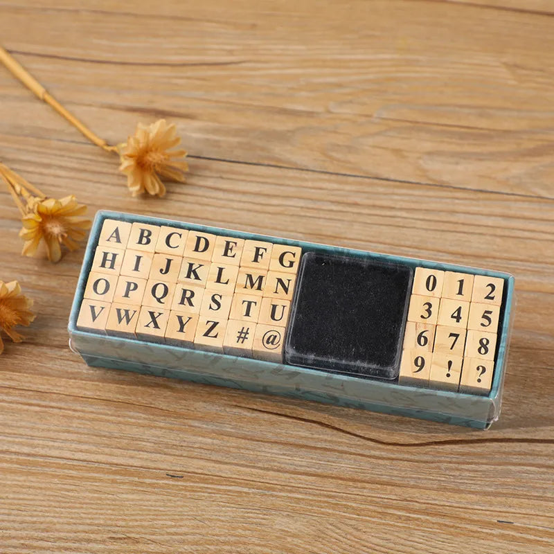 basic notebook set typewriter digital letter seal diy album diary wooden stamp 40 pieces