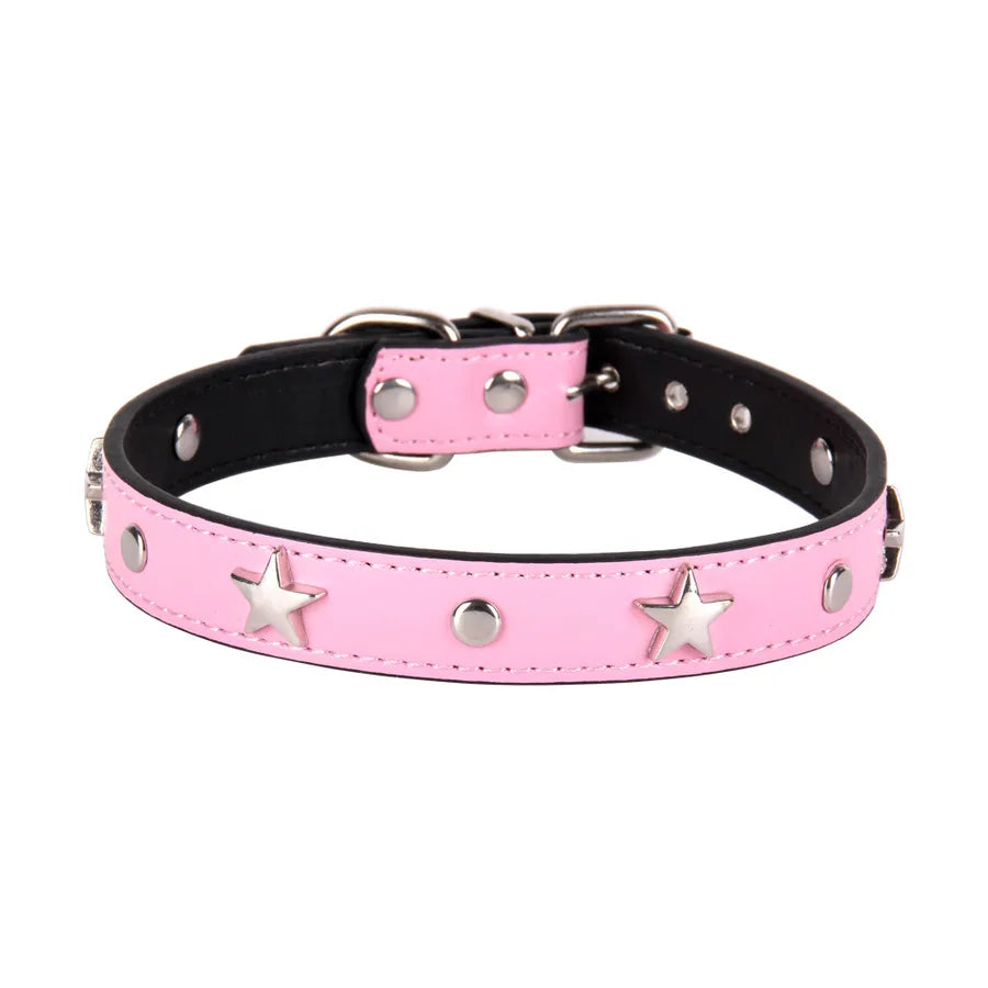 simple style pu leather solid color pet collar