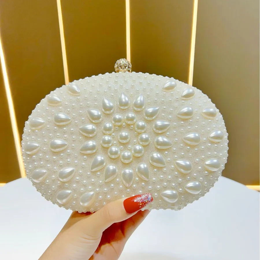 Fashionable Pearl Evening Bag Handheld Chain Wedding Dress Complement Women's Handbag Elegant Clutch Underarm Bag Polyester