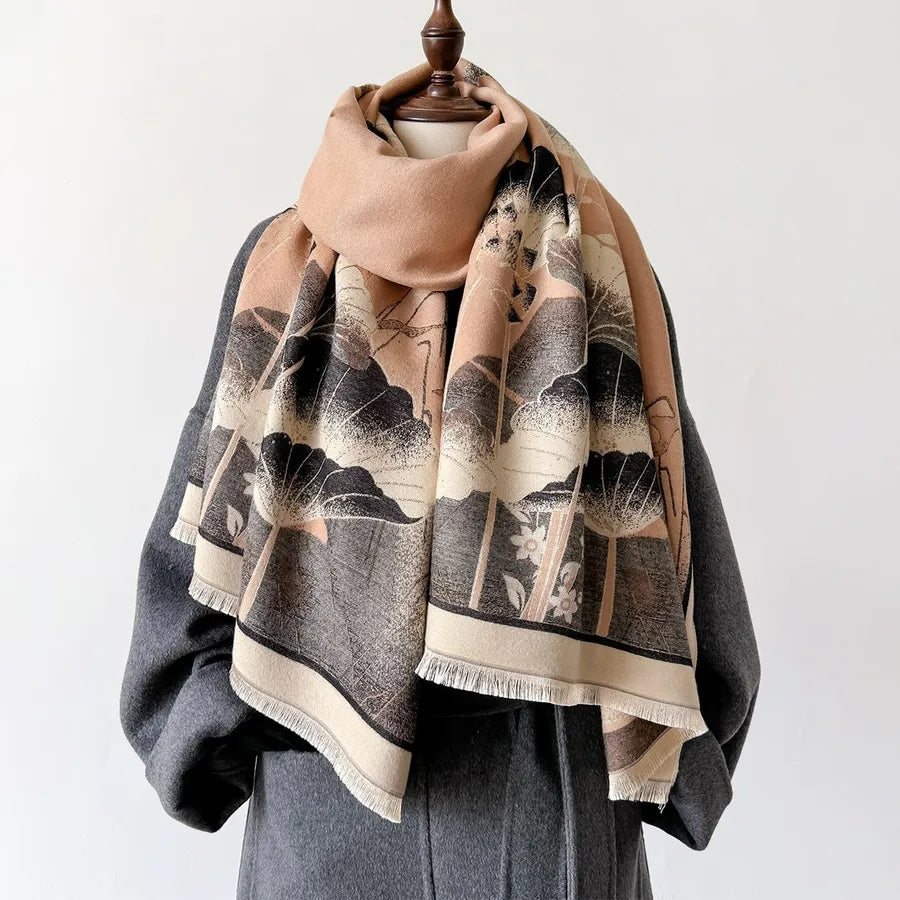 Unisex Basic Color Block Flower Acrylic Scarf