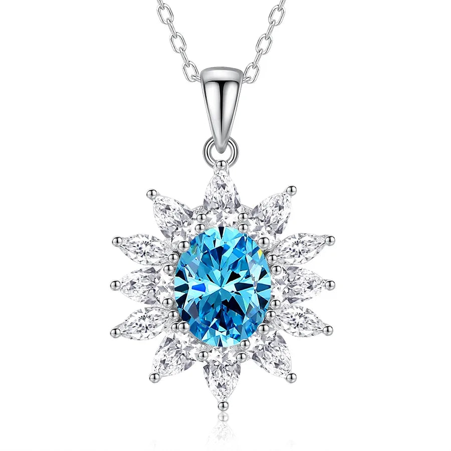 1 Piece 925 Sterling Silver Flower Zircon High Carbon Drill Gold Plating 925 sterling silver cable chain Pendant Necklace