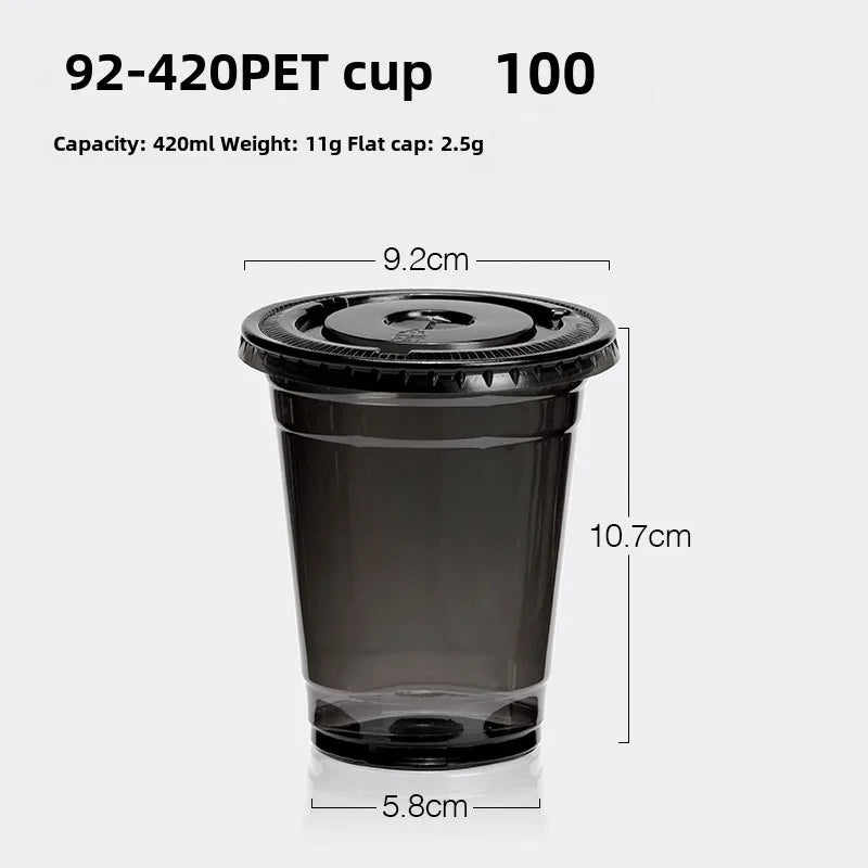 Horn flower disposable cup black plastic ice coffee cup PET cold drink Net red milk tea small black cup with lid