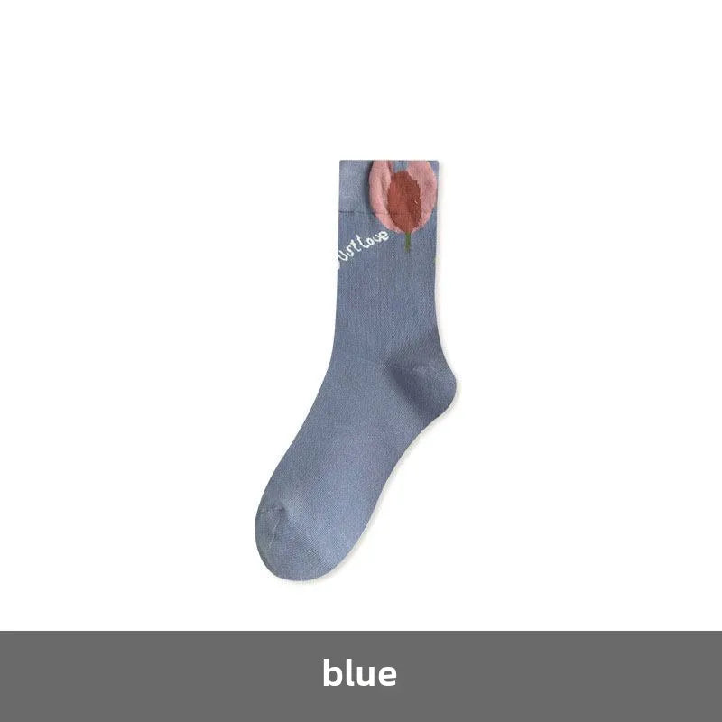 Women's socks autumn and winter New  trendy socks tulip flower women's mid-calf socks Japanese three-dimensional women's socks Zhuji